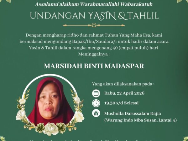 Yasin & Tahlil Mengenang 40 Hari Meninggalnya Ibu Marsidah (Alm)