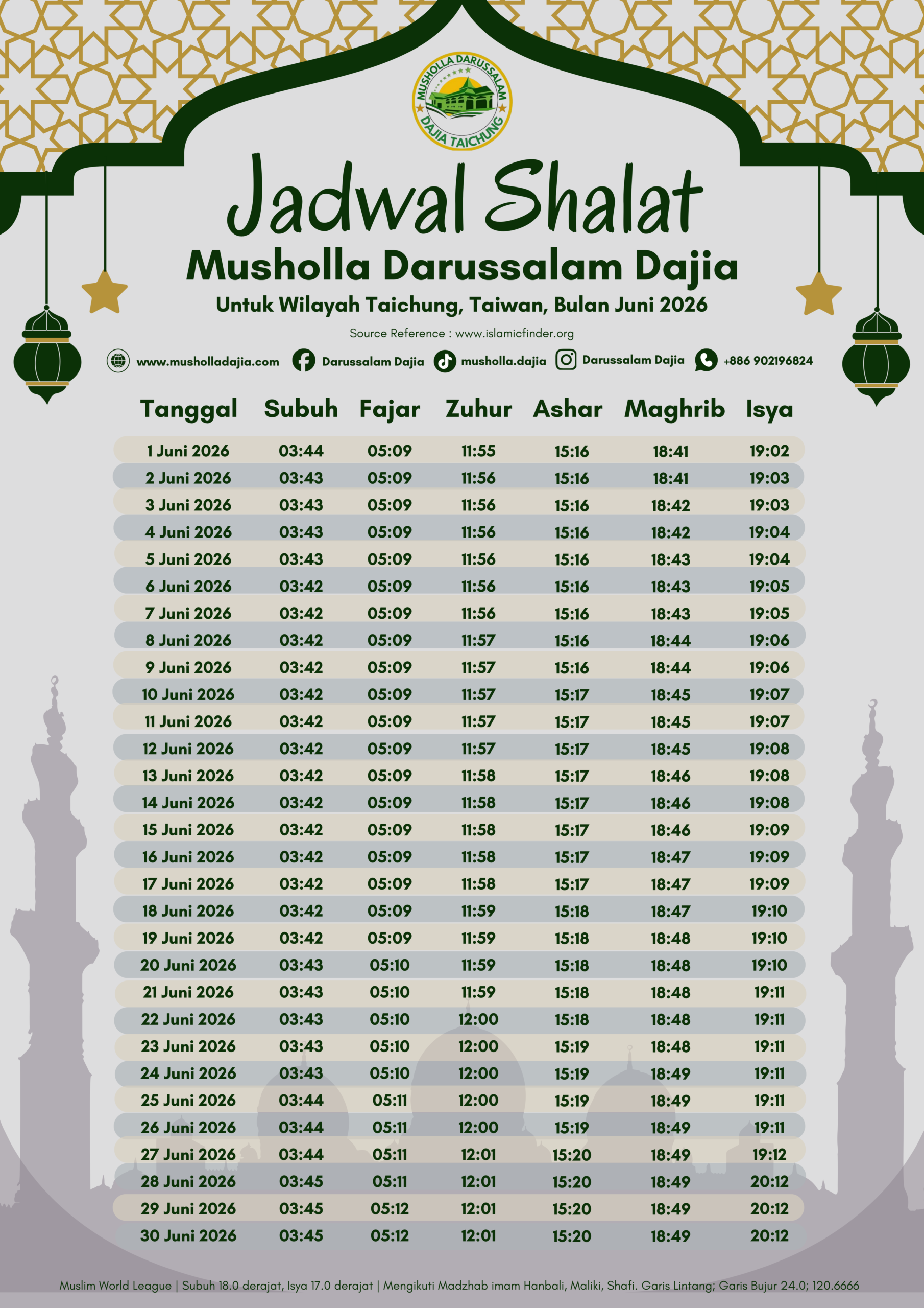 Jadwal Shalat Bulan Juni 2026