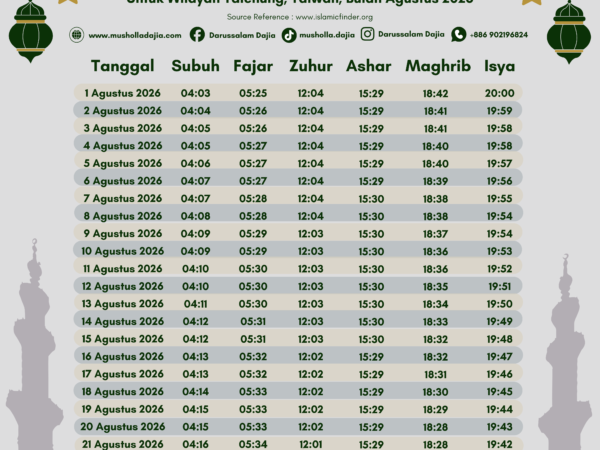 Jadwal Shalat Bulan Agustus 2026
