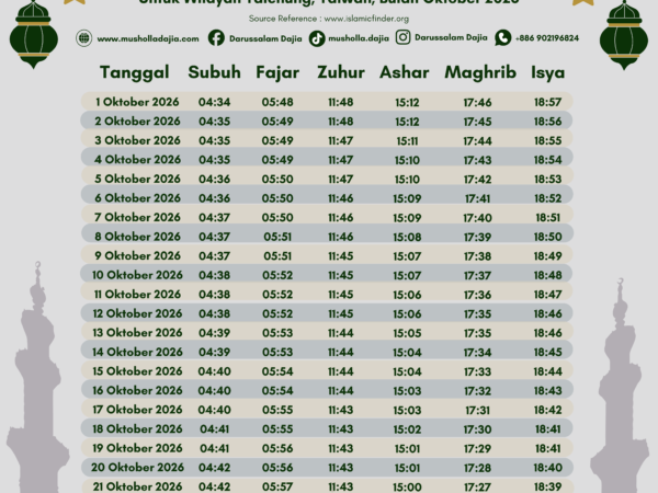 Jadwal Shalat Bulan Oktober 2026
